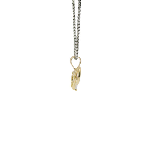 14KT Gold Charm Mini Infinity Loop with Red, White, and Green CZ Stones with White CZ Stone Heart and Plain Bell