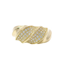 14KT Gold Ring Women's Abstract Twisted Ribbon with Two White CZ Stones Center Sections and Plain Band