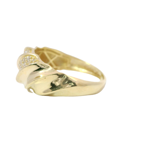 14KT Gold Ring Women's Abstract Twisted Ribbon with Two White CZ Stones Center Sections and Plain Band