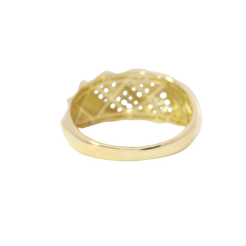 14KT Gold Ring Women's Abstract Twisted Ribbon with Two White CZ Stones Center Sections and Plain Band