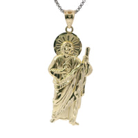 14KT Gold Charm Medium Right Staff Sunray Halo St Jude with Plain Bell