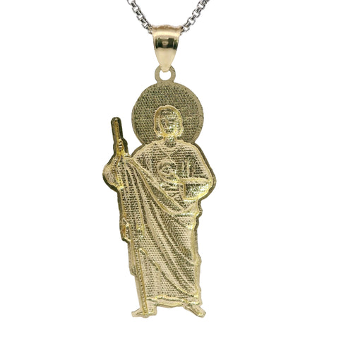 14KT Gold Charm Medium Right Staff Sunray Halo St Jude with Plain Bell