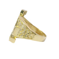 14KT Gold Ring Unisex Jumbo Nugget Raised "LA" (Los Angelos) and Plain Nugget Band