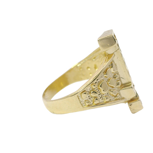 14KT Gold Ring Unisex Jumbo Nugget Raised "LA" (Los Angelos) and Plain Nugget Band