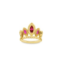 14KT Gold Ring Women's "15" Quinceanera Crown Dark Pink CZ Stones with White Round CZ Stones Band