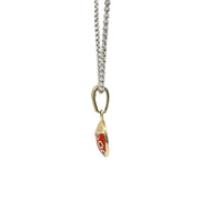 14KT Gold Charm Round Black and Red Enamel Lady Bug with White CZ Stones Body and Bell
