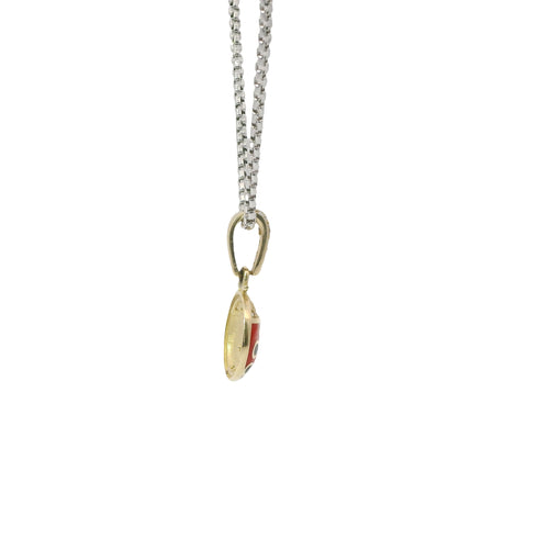 14KT Gold Charm Round Black and Red Enamel Lady Bug with White CZ Stones Body and Bell