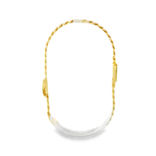 14KT Gold Bracelet Women's Single Charm Rose with Cuban Link Plain White CZ Stones Box Clasp Band