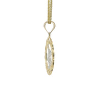 14KT Gold Charm Small Two Tone Open Center St Michael "PRAY FOR US" Coin with Open Scallop Edge and Plain Bell