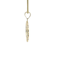 14KT Gold Charm Small Two Tone Open Center St Michael "PRAY FOR US" Coin with Open Scallop Edge and Plain Bell