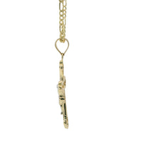 14KT Gold Charm Medium Two Tone Swirl Center Club Ends Crucifix Cross with Plain Bell