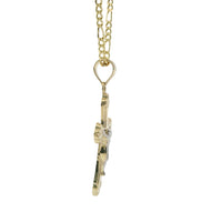 14KT Gold Charm Medium Two Tone Swirl Center Club Ends Crucifix Cross with Plain Bell