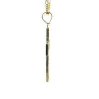 14KT Gold Charm Small Two Tone Catholic Saints Cross with Virgin Mary, St Michael, St Charbel, St Christopher, and St. Jude Center and Plain Bell