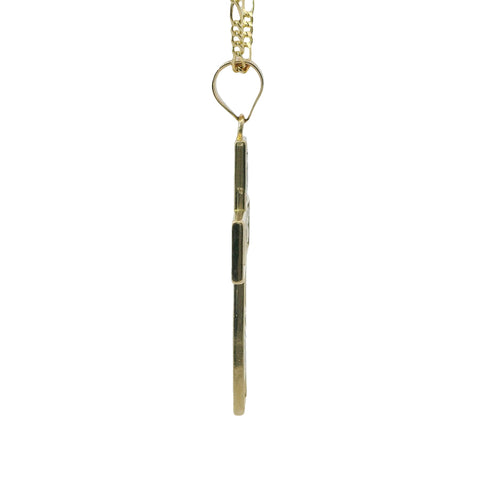 14KT Gold Charm Small Two Tone Catholic Saints Cross with Virgin Mary, St Michael, St Charbel, St Christopher, and St. Jude Center and Plain Bell