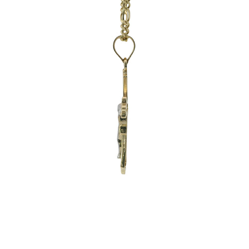 14KT Gold Charm Small Two Tone Point Flare Ends Crucifix Cross with Plain Bell