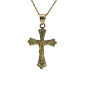 14KT Gold Charm Small Two Tone Point Flare Ends Crucifix Cross with Plain Bell