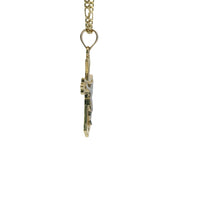 14KT Gold Charm Small Two Tone Point Flare Ends Crucifix Cross with Plain Bell