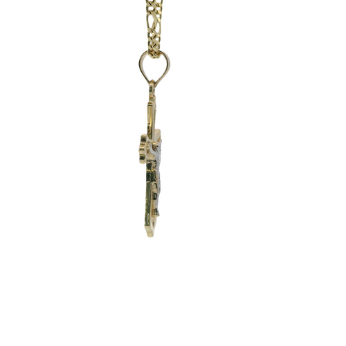 14KT Gold Charm Small Two Tone Point Flare Ends Crucifix Cross with Plain Bell