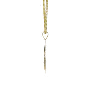 14KT Gold Charm Small White CZ Stones Cross Center with Open White Gold Shadow and Plain Bell