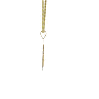 14KT Gold Charm Small White CZ Stones Cross Center with Open White Gold Shadow and Plain Bell