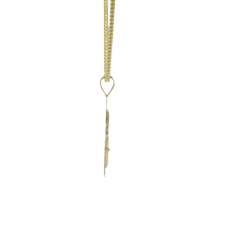 14KT Gold Charm Small White CZ Stones Cross Center with Open White Gold Shadow and Plain Bell