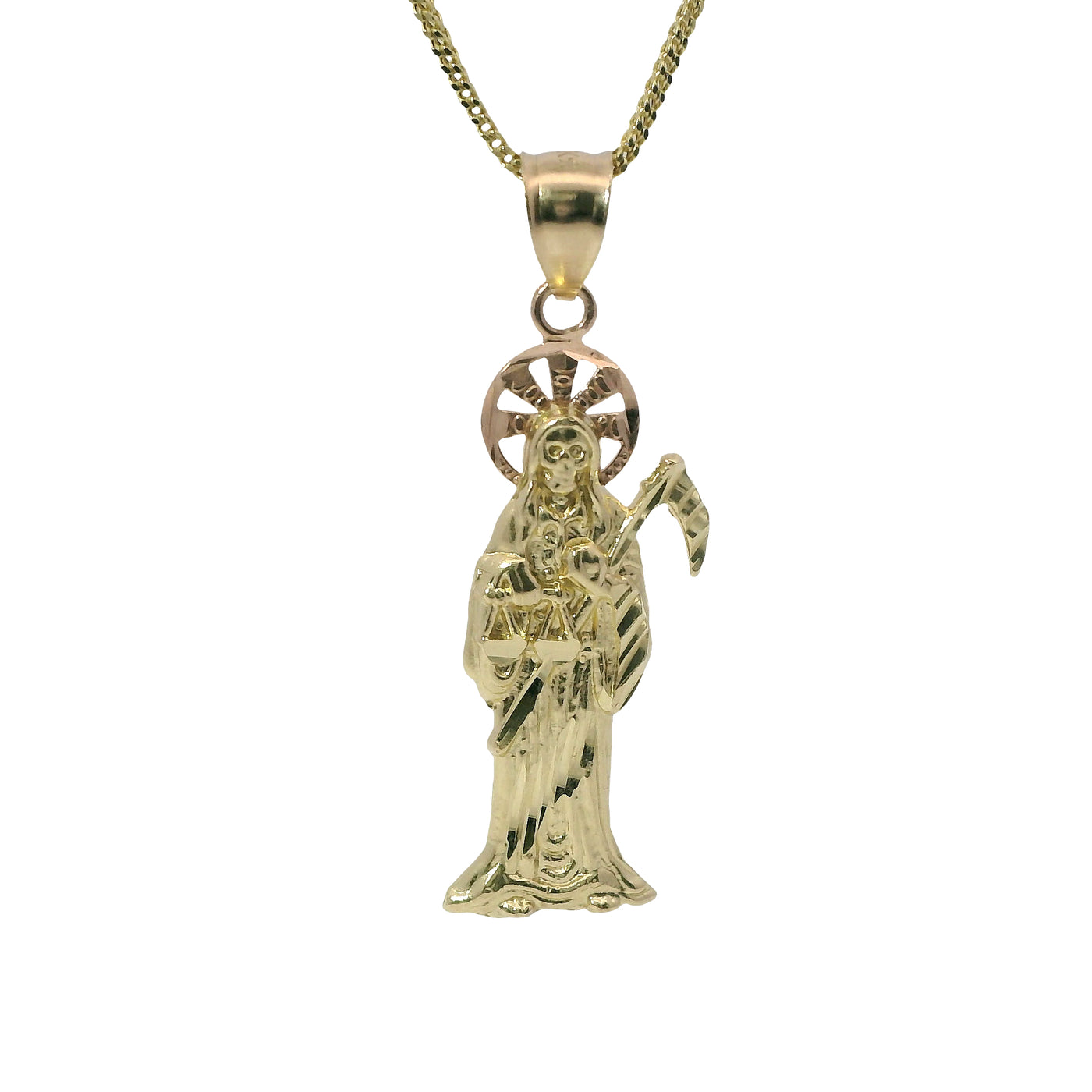 14KT Gold Charm Small Diamond Cut Two Tone Grim Reaper with Plain Bell