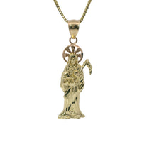 14KT Gold Charm Small Diamond Cut Two Tone Grim Reaper with Plain Bell