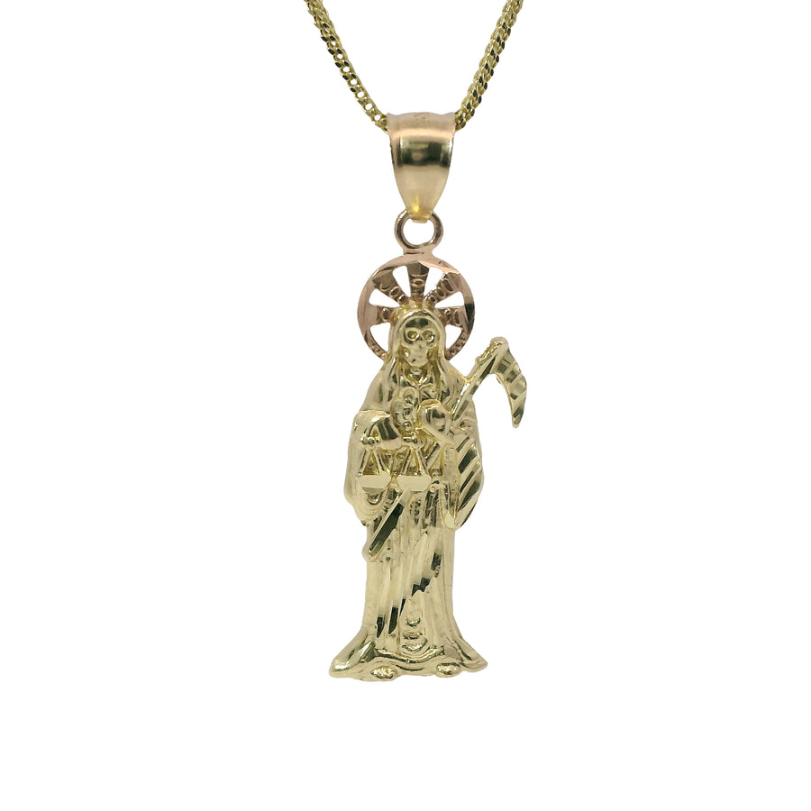 14KT Gold Charm Small Diamond Cut Two Tone Grim Reaper with Plain Bell