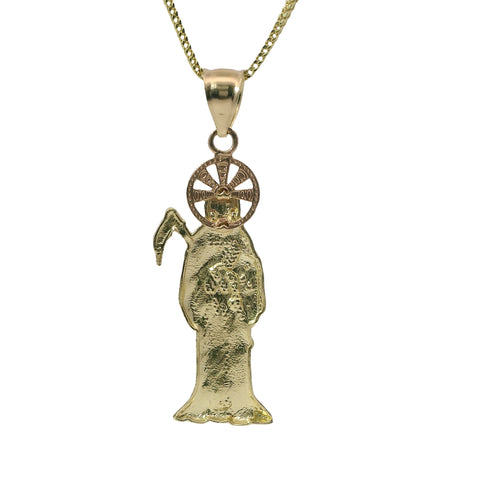 14KT Gold Charm Small Diamond Cut Two Tone Grim Reaper with Plain Bell