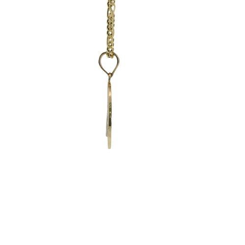 14KT Gold Charm Small Two Tone Oval St Benedict Coin with Plain Bell