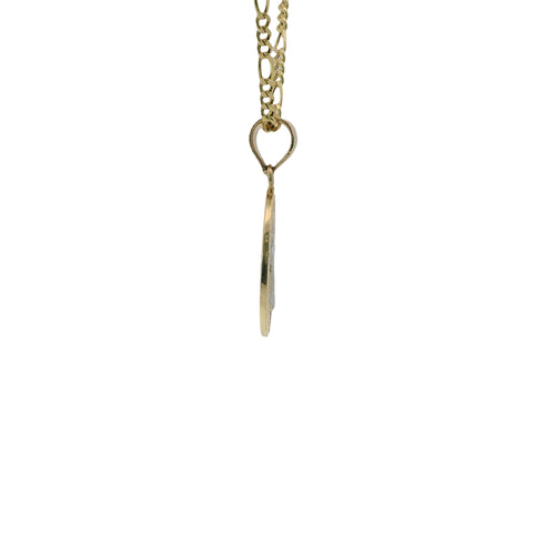 14KT Gold Charm Small Two Tone Oval St Benedict Coin with Plain Bell