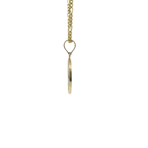 14KT Gold Charm Extra Small Round Two Tone St Benedict Coin with Plain Bell