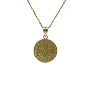14KT Gold Charm Extra Small Round Two Tone St Benedict Coin with Plain Bell