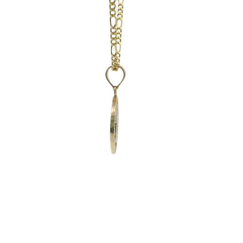 14KT Gold Charm Extra Small Round Two Tone St Benedict Coin with Plain Bell