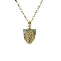 14KT Gold Charm Small Two Tone Gardian Angel Shield Shape Coin with White Gold Diamond Cut Wings and Plain Bell