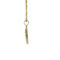 14KT Gold Charm Small Two Tone Gardian Angel Shield Shape Coin with White Gold Diamond Cut Wings and Plain Bell
