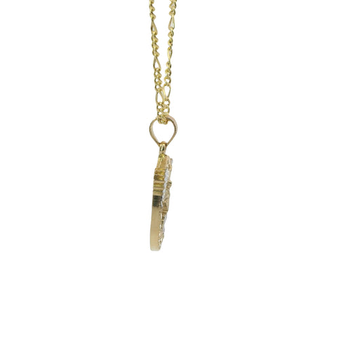 14KT Gold Charm Small Two Tone Gardian Angel Shield Shape Coin with White Gold Diamond Cut Wings and Plain Bell