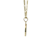 14KT Gold Charm Extra Small Round Two Tone St Benedict Coin with White CZ Stones Border and Plain Bell