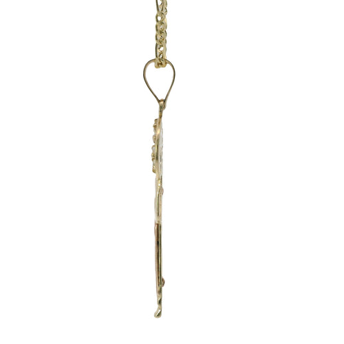 14KT Gold Charm Small Two Tone St Jude Left Facing with White CZ Stones Sunray Halo and Plain Bell