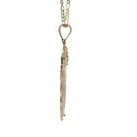 14KT Gold Charm Small Two Tone St Jude Left Facing with White CZ Stones Sunray Halo and Plain Bell