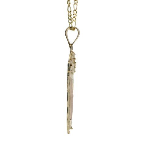 14KT Gold Charm Small Two Tone St Jude Left Facing with White CZ Stones Sunray Halo and Plain Bell