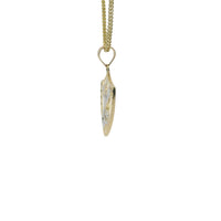14KT Gold Charm Small Two Tone St Michael Shield Shape Coin with White Gold Diamond Cut Wings and Plain Bell