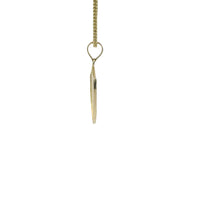14KT Gold Charm Small Two Tone St Michael Shield Shape Coin with White Gold Diamond Cut Wings and Plain Bell