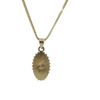 14KT Gold Charm Small Two Tone Spiked Oval Virgin Mary Coin with Diamond Cut Edge and Plain Bell