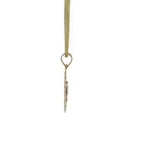 14KT Gold Charm Small Two Tone Spiked Oval Virgin Mary Coin with Diamond Cut Edge and Plain Bell
