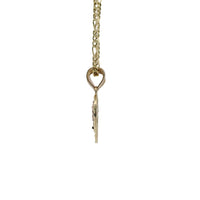 14KT Gold Charm Small Two Tone "Te Amo" Broken Heart with Right Jesus Crucifix and Left Virgin Mary Diamond Cut Border and Double Plain Bell