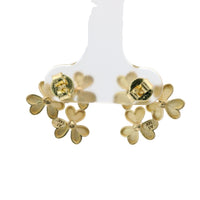 14KT Gold Earrings Small Triple Heart Petal Flower with White CZ Stone Center, Push Back Post, and Butterfly Backs