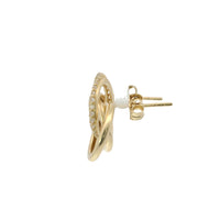 14KT Gold Earrings Small Borromean / Triskelion Triple Interlocking White CZ Stones Rings with Push Back Post and Butterfly Backs