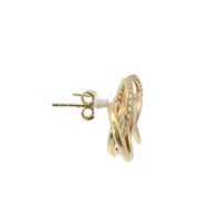 14KT Gold Earrings Small Borromean / Triskelion Triple Interlocking White CZ Stones Rings with Push Back Post and Butterfly Backs