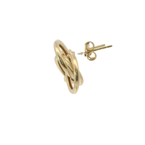 14KT Gold Earrings Small Borromean / Triskelion Triple Interlocking Rings with Push Back Post and Butterfly Backs